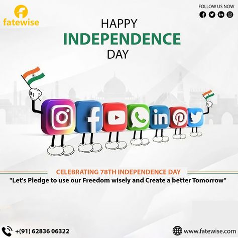 Happy Independence Day! As we celebrate 78 years of freedom, let's pledge to use our independence wisely, shaping a better tomorrow through unity, creativity, and innovation. Together, we can make our nation stronger, one step at a time. Let's honor the freedom fighters who made this day possible and continue their legacy by building a brighter future. Jai Hind! 🇮🇳 #IndependenceDay #IndiaAt78 #Fatewise #Freedom #JaiHind #DigitalIndia Marketing Jokes, Travel Brochure Design, Independence Day Poster, 15 August Independence Day, Jai Hind, Independence Day India, Independance Day, Digital Marketing Design, A Better Tomorrow