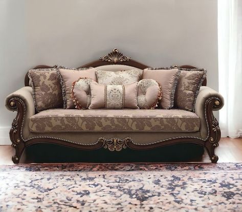 Gorgeous carving wooden sofa set 7 seater . . . . #chandigarh #furniture #furnituredesign #sofa Velvet Sofa Set, Carved Sofa, Intricate Carving, Bedroom Built In Wardrobe, Indian Room, Floral Sofa, Comfy Place, Brown Legs, Living Room Size