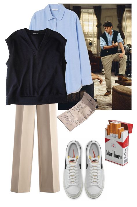 Friends Chandler Bing outfit look clothes old school Chandler Bing Halloween Costume, Chandler Bing Costume, Friends Outfits Chandler, Chandler Friends Outfits, Chandler Bing Fashion, Chandler Bing Outfit Ideas, Film Student Aesthetic Outfit, Chandler Bing Style, Chandler Outfits