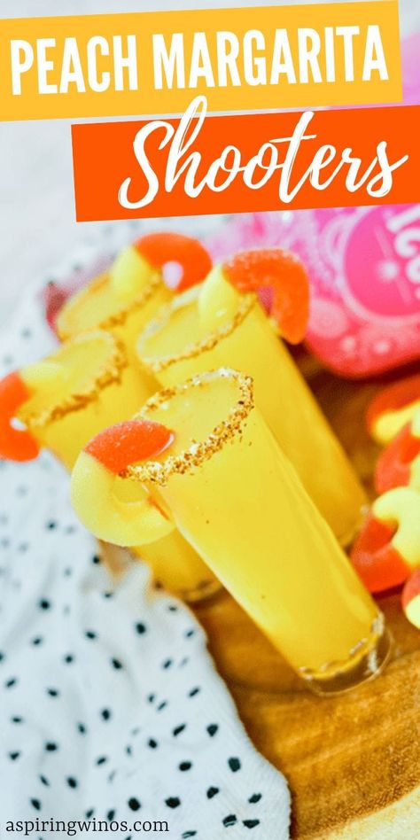 Peach Margarita Shooters | Tequila Shooters | Triple Sec Shooters | Peach Ring Gummy Shooters | Shooter Recipes | Peach Shooters #PeachMargaritaShooters #Shooters #Tequila #TripleSec #PeachShooters #ShooterRecipe Creative Alcoholic Shots, Margarita Shooters, Tequila Shooters, Glass Appetizers, Shot Glass Appetizers, Shots Of Tequila, Shot Party, Peach Ring, Shooter Recipes