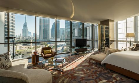 Luxury Hotel Room Bedroom Suites, Dubai Penthouse, Hotel Penthouse, Luxury Sofa Bed, Hotel In Dubai, Interior Design Dubai, Penthouse Suite, Philip Johnson, Luxury Suites