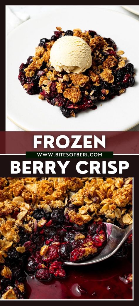 This berry crisp with mixed frozen berries has everything a delicious fruit crisp needs. It has a sweet and slightly tangy mixed berry filling, a buttery and crispy topping, and the most delicious flavor! Serve it with a scoop of vanilla ice cream for a super easy and delicious dessert at home. Berry Crisp With Frozen Berries, Mixed Berry Filling, Mixed Berry Crisp, Berry Filling, Healthy Baking Desserts, Berry Crisp, Sugar Free Recipes Desserts, Vegan Baking Recipes, Sour Foods