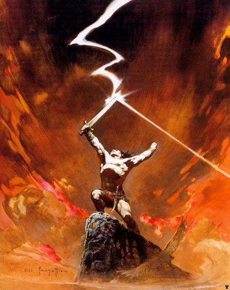 Frank Frazetta Against The Gods, Image via illustrationart.blogspot.com Conan O Barbaro, Bd Art, Frank Frazetta, Conan The Barbarian, Pulp Art, Science Fiction Art, Fantasy Artist, Arte Fantasy, Comic Book Artists