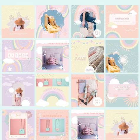 Instagram Post Templates Canva Pastel Glam Colour-creative - Etsy Singapore #websites #bb #color #aftereffects #onlineboutique #animatedlogo Pastel Instagram Post Template, Pastel Portfolio Design, Pastel Instagram Template, Instagram Post Template Free Canva, Canva Ig Post Ideas, Canva Instagram Post Ideas, Canva Post Ideas, Pastel Instagram Feed, Instagram Post Design Ideas