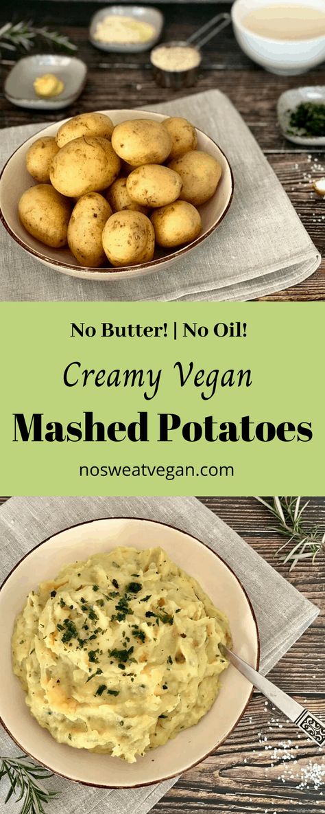 Did you know you can make creamy and luxurious mashed potatoes without any butter or oil? Perfect for a big holiday feast or a simple weeknight meal. These mashed potatoes are vegan, healthy, and oil-free. Vegan comfort food at its best. #veganmashedpotatoes #veganrecipes #oilfreemashedpotatoes #butterfreeveganmashedpotatoes #oilfreeveganrecipes #easyveganrecipes #wfpbmashedpotatoes Starch Solution Recipes, Vegan Potato Recipes, Fat Free Vegan, Nutritional Yeast Recipes, Vegan Mashed Potatoes, Oil Free Vegan Recipes, Wfpb Recipes, Vegan Potato, Mashed Potato Recipes