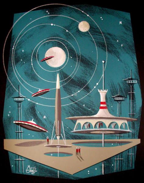 Space Age Art Retro Futurism Architecture, Retro Futurism Atompunk, 50s Space, Retro Futurism Aesthetic, Space Age Art, Retro Futurism Art, Outer Space Crafts, Steampunk Illustration, 60s Print