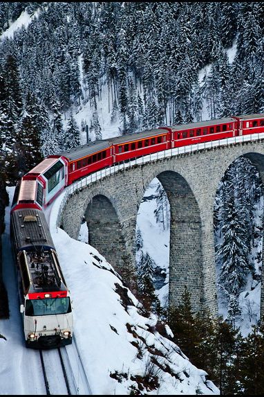 Glacier Express Switzerland, Glacier Express, Swiss Railways, Train Pictures, Switzerland Travel, Train Journey, Winter Scenery, Train Tracks, A Bridge