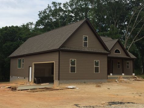 Exterior House Colors With Brown Soffit, Brown Soffit And Fascia Exterior Colors, Brown Gutters On House, Brown Siding House Color Schemes, Brown Soffit, Brown Exterior House Colors, Brown Siding, Soffit And Fascia, Building Color