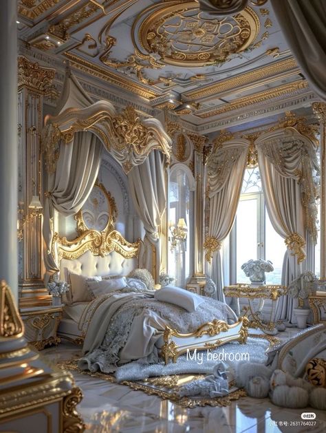 Fantasy Royal Bedroom, Royal Bedroom Princesses, Queens Bedroom, Palace Bedroom, بيوت ملكية, Royal Bedroom Design, Royal Lifestyle, Royal Room, Royal Bedroom