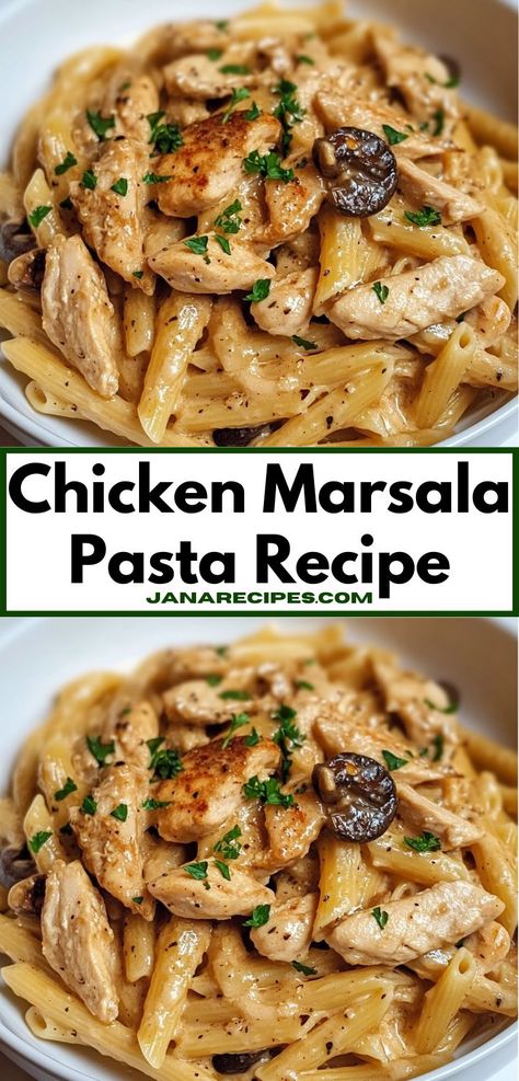 Savor the rich flavors of Chicken Marsala Pasta, featuring tender chicken, earthy mushrooms, and a savory Marsala wine sauce, all tossed with pasta for a comforting, delicious meal perfect for any night. Chicken Marsala Pasta Recipe, Marsala Sauce Recipe, Marsala Pasta, Chicken Marsala Pasta, Chicken Marsala Recipe, Marsala Recipe, Marsala Chicken Recipes, Marsala Wine, Easy Chicken Dinner Recipes