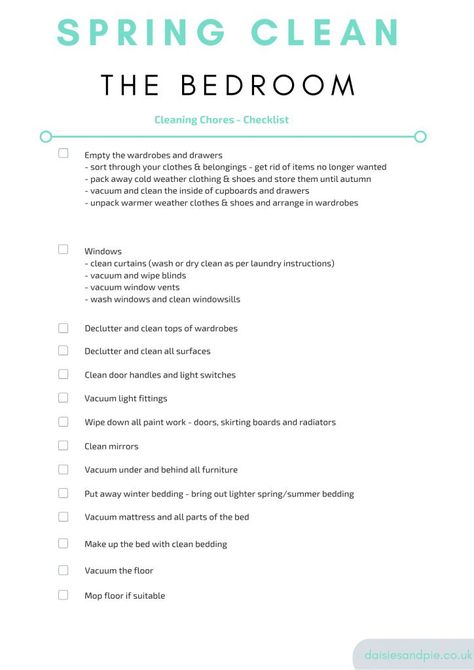 Spring Clean Bedroom Checklist, Deep Clean Your Room Checklist, How To Deep Clean Your Bedroom, Cleaning Schedule For Bedroom, Cleaning Your Bedroom, How To Deep Clean Bedroom, Cleaning Checklist For Bedroom, Room Tidying Tips, Bedroom Tidying Checklist