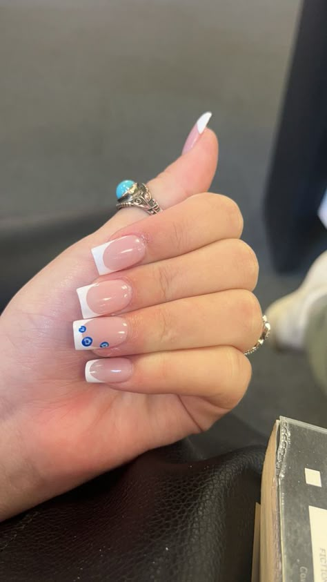 Greece French Nails, Cute Nails Square French Tip, White Square French Tip Nails With Design, Cute Nails Holiday, Summer Nails Ideas 2024 Square, Short Square Acrylic Nails Evil Eye, Nails Evil Eye French Tip, Simple French Tip With Design, Holiday Nails Summer Turkey