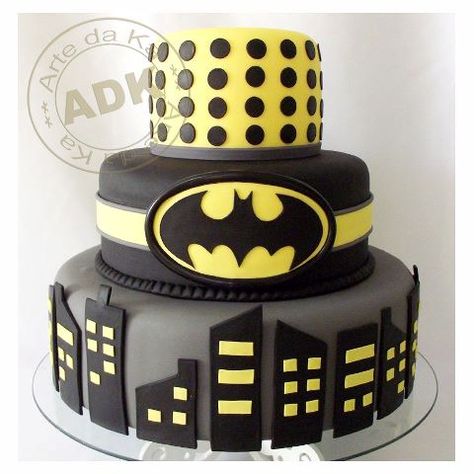 Batman Cake, Batman Birthday Party, Batman Party, Superhero Cake, Batman Birthday, Tiered Cake, Novelty Cakes, Cakes For Boys, Birthday Cake Kids