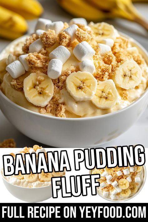 Banana Pudding Fluff - Yeyfood.com: Recipes, cooking tips, and kitchen hacks for home cooks of all levels Banana Pudding Recipe Easy, Banana Jello, Banana Pudding Fluff, Pudding Fluff, Cinnamon Bread Easy, Fluff Salad Recipes, Instant Banana Pudding, Hacks For Home, Carolina Bbq Sauce