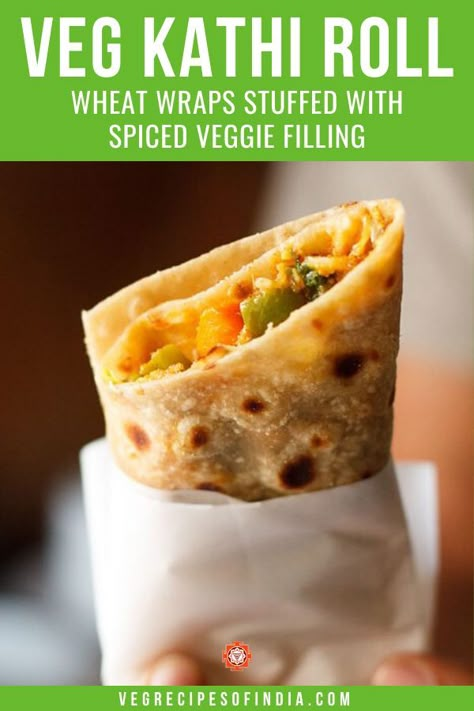 Kathi Roll Recipe, Kathi Roll, Healthy Indian Snacks, Spiced Vegetables, Veg Snacks, Vegetarian Indian, Indian Recipe, Easy Chinese Recipes, Chaat Recipe