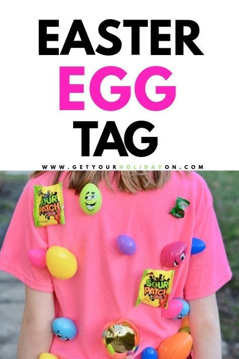 Bring on the bunny feet and the Easter egg tag game! Straight ahead you will find out all about this easter game for kids.  Ever heard of the human pinata? What about the shirt made into an Easter egg hunt? Well, that's what we are all about here at Get Your Holiday On. Making easter games for families!  #pinata #crafts #momlife #kids Easter Egg Games For Kids, Human Pinata, Easter Games For Families, Fun Easter Games, Easter Games For Kids, Easter Party Games, Easter Egg Candy, Easter Eggs Kids, Egg Game