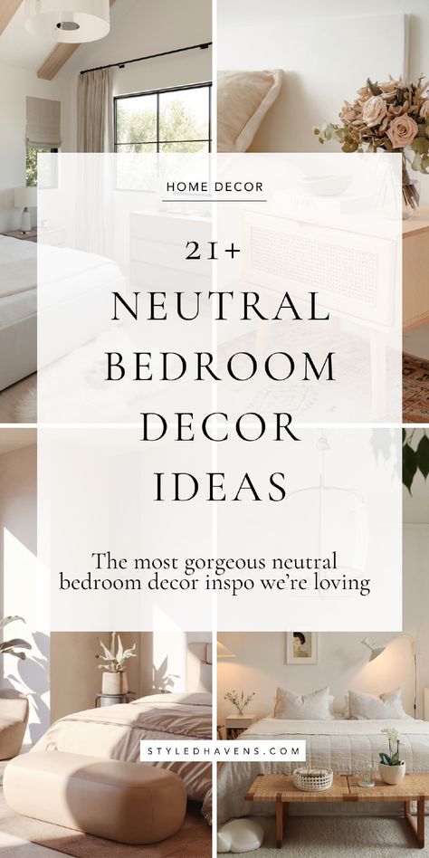 Searching for pretty neutral bedroom decor & modern neutral bedroom ideas?? Transform your space with these simple & stylish neutral bedroom decor ideas! Whether you have a more minimalist bedroom style, or are going for the ultimate cozy bedroom design - this hand-picked neutral bedroom decor inspo works for so many different spaces! Simple Neutral Bedroom Ideas, Cream Decor Bedroom, Beds Up Against Windows Headboards, Soft Natural Bedroom, White And Off White Bedroom, Cream Bed Bedroom Ideas, Small Natural Bedroom, Cream Colored Bedroom Furniture, Neutral Bedroom Accessories