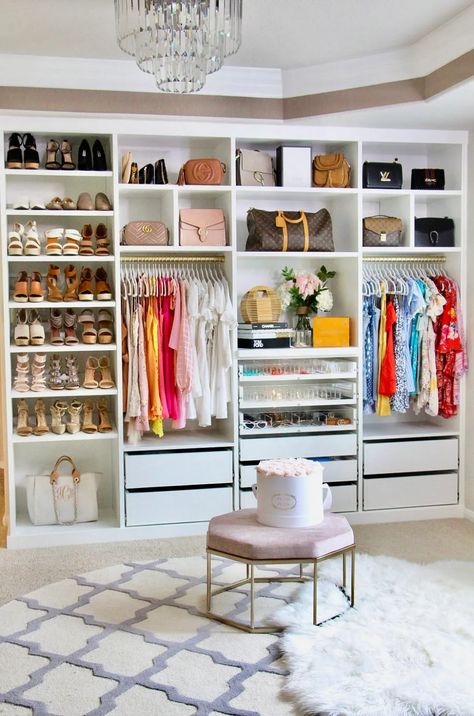 Walk In Closet Transformation Ideas, Dream Closet Aesthetic, Lux Closet, Stand Alone Closet, Closet Factory, Purse Display, Office Closet, Organized Closet, Small Closet Space