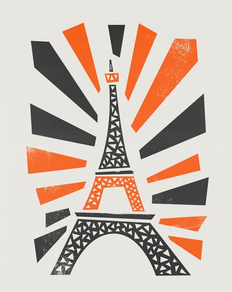 Eiffel Tower by Mark Eiffel Tower Illustration, Bon Voyage Gift, Mickey House, Eiffel Tower Art, Unique Framing, Cut Paper Illustration, Paris Gifts, Paris Illustration, Eiffel Tower Print