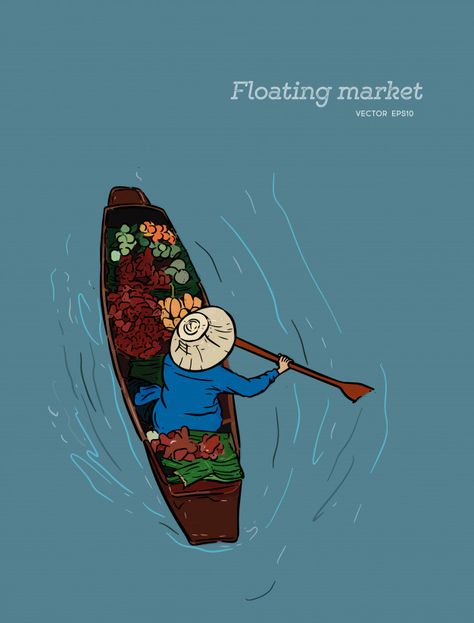 Thailand Boat Market, Vietnamese Boat Tattoo, Thailand Sketch, Thailand Drawing, Floating Market Thailand, Thailand Floating Market, Chinese Junk Boats, Post Reference, Thai Boat