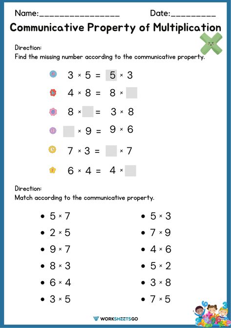 Commutative Property Of Multiplication Communicative Property Of Multiplication, Identity Property Of Multiplication, Commutative Property Of Multiplication, Christmas Multiplication Worksheets, Distributive Property Of Multiplication, Phonics Puzzles, Array Worksheets, Math Worksheets For Kids, Printable Multiplication Worksheets