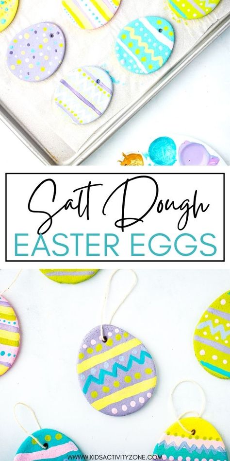 Salt Dough Crafts are always a fun craft for any holiday. These Salt Dough Easter Eggs are perfect for Easter and decorating your Easter Tree if you have one! Don't have an Easter Tree? You can hang these around as Easter decorations, give them as gifts to friends and family and so much more. The kids will have a blast making the salt dough and decorating them. Salt Dough Easter, School Artwork, April Preschool, Dough Crafts, Salt Dough Crafts, Easter Eggs Kids, Egg Ornaments, Easter Ornaments, Easter Egg Ornaments