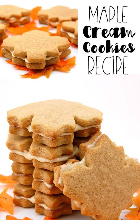 Maple Cookies Recipe, Maple Syrup Cookies, Maple Leaf Cookies, Canadian Dishes, Maple Cookies, Maple Recipes, Cream Cookies, Leaf Cookies, Maple Cream