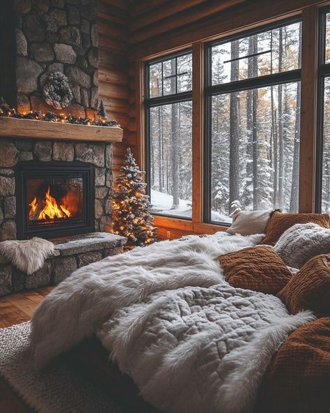 Cozy Winter Cabin Aesthetic, Winter Cabin Aesthetic, Easter Inspiration Decor, Big Bear Cabin, Cozy Winter Cabin, Cabin Fireplace, Snowy Cabin, Cabin Vibes, Bear Cabin