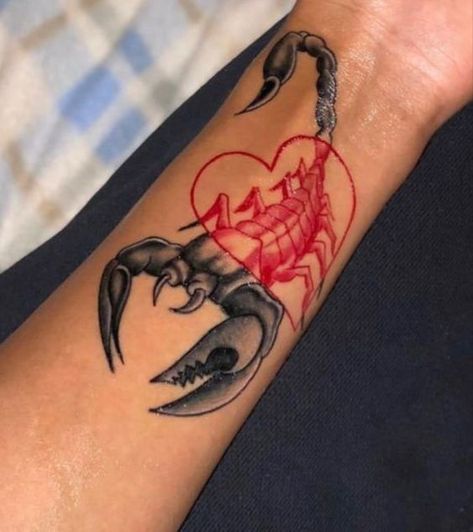 Red Accent Tattoo, Scorpio Inspired Nails, Red Tatooes, Scorpion Tattoos, Boys With Tattoos, Artsy Tattoos, Hand Tattoos For Girls, Scorpion Tattoo, Tattoos For Black Skin