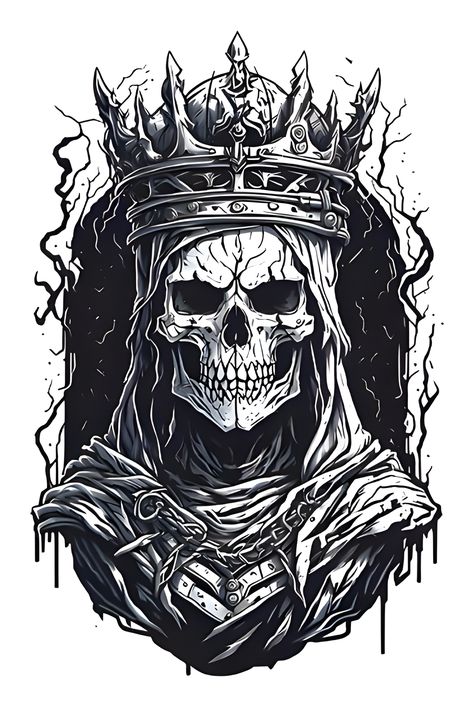 This unique and stylish Skull King t-shirt is perfect for any fan of streetwear, goth, punk, or rockabilly fashion. The high-quality graphic print features a skull wearing a crown, making it a statement piece that will turn heads wherever you go. The shirt is made from a soft and comfortable blend of cotton and polyester, making it perfect for everyday wear. Skull King t-shirt, streetwear, goth, punk, rockabilly, unisex, graphic tee, statement piece, unique, stylish, high-quality, comfortable Skull With A Crown, Skull King, Skeleton Tattoo, Dark Skull, Chest Piece Tattoos, Horror Tattoo, Dark Art Tattoo, Tattoo Project, Tattoo Sketch