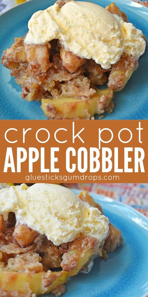 Crock Pot Apple Cobbler Vanilla Cobbler, Crock Pot Apple Cobbler, Desserts Vanilla, Crockpot Dessert Recipes, Apple Cream, Crock Pot Desserts, Pot Recipes Easy, Apple Cobbler, Slow Cooker Desserts