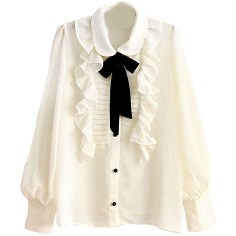 Ruffled Contrast Necktie Blouse ($24) ❤ liked on Polyvore featuring tops, blouses, shirts, white, tie-neck blouses, white blouse, long sleeve ruffle blouse, ruffle shirt and neck-tie Hard Fits, White Ruffle Shirt, Coquette Clothes, Volleyball Photography, White Ruffle Blouse, Frilly Blouse, Cotton Shirts Women, Jirai Kei, Dark Coquette