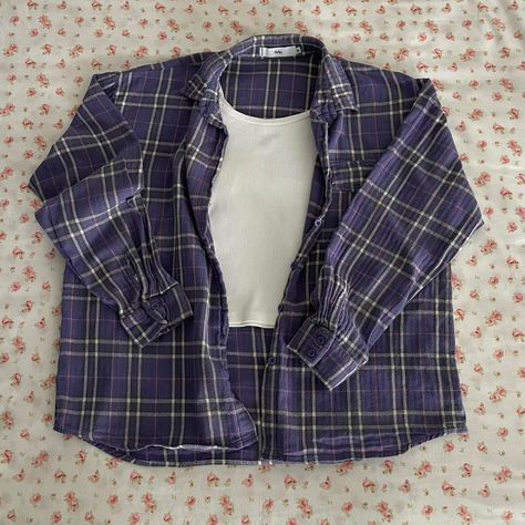 Purple Aesthetic Outfit Grunge, Purple Grunge Outfits, Purple Flannel Outfit, Flannel Aesthetic, Vanessa Core, Thrift List, Male Manipulator, Skater Outfit, Grunge Core