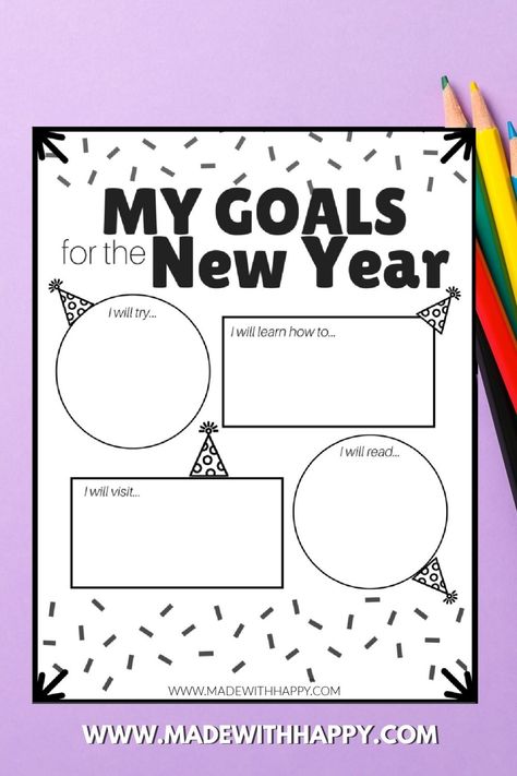 Goal Setting For Kids, Goals Drawing, Free Goal Printables, New Year's Goals, Goal Activities, New Years Goals, New Year Printables, Goal Setting Activities, New Year Coloring Pages