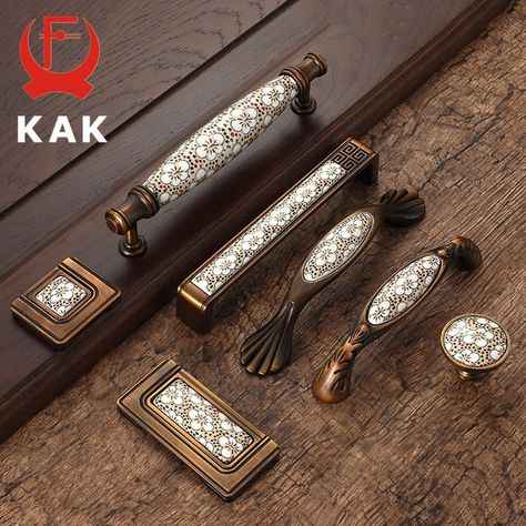 KAK Antique Bronze Ceramic Cabinet Handles Vintage Drawer Knobs Wardrobe Door Handles European Furniture Handle Hardware Cabinet Drawer Handles, Wardrobe Door Handles, Vintage Drawers, Wardrobe Handles, Kitchen Cabinet Handles, Home Vibes, European Furniture, Furniture Handles, Wardrobe Doors