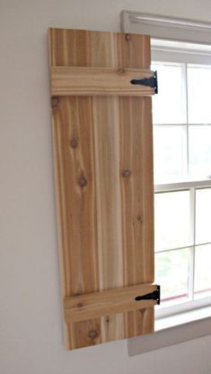 interior cedar shutters left Diy Wood Window Shutters, Sliding Shutters For Windows, Window Shutters Diy, Diy Interior Shutters, Window Shutters Indoor, Shutters Indoor, Barn Door Shutters, Shutters Interior, Barn Door Window