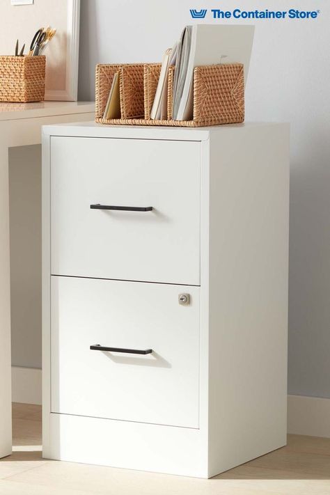 White Filing Cabinet, White File Cabinet, Office Craft Space, Ikea Home Office, Desk With File Drawer, Drawer File Cabinet, Space Organization, 2 Drawer File Cabinet, Office File Cabinets