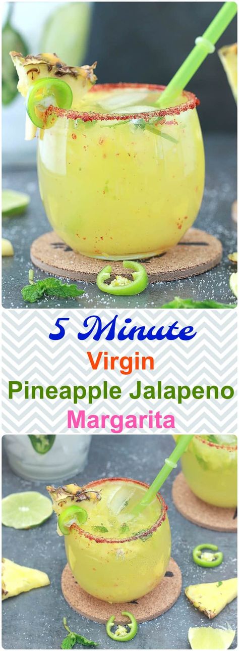 Virgin Summer Drinks, Pineapple Jalapeno Margarita, Virgin Margarita, Virgin Drinks, Easy Mocktail Recipes, Pineapple Margarita, Jalapeno Margarita, Drink Recipes Nonalcoholic, Margarita Recipe