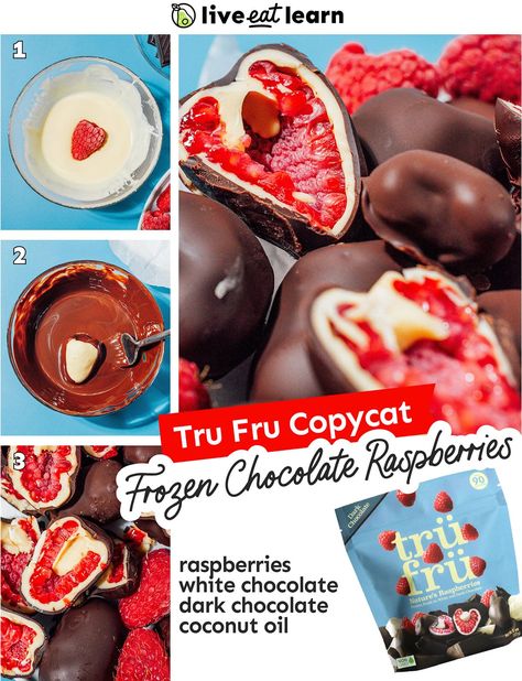 Made with just 4 simple ingredients, these frozen chocolate raspberries are a delicious way to enjoy those addictingly good Tru Fru treats at home! There's no special equipment needed to make them and the chocolate raspberry bites only take 10 minutes of work to put together. You could even try making them with strawberries, bananas, or any other delicious fruit! Yogurt Covered Strawberries, Raspberry Bites, Tru Fru, Strawberry Bites, Nice Cream Recipe, Chocolate Covered Bananas, Easy Snacks For Kids, Vegan White Chocolate, White Chocolate Strawberries