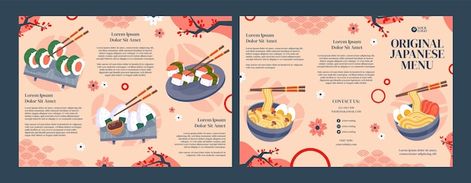 Free vector flat japanese restaurant bus... | Free Vector #Freepik #freevector #japan-restaurant #japanese-restaurant #food-brochure #japan-food Japanese Brochure, Food Brochure, Restaurant Japanese, Japan Restaurant, School Organisation, Restaurant Business, Restaurant Food, Japanese Restaurant, Japan Food