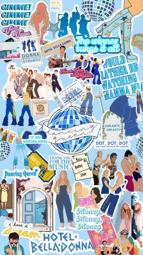 Mamma Mia Blue Wallpaper Iphone Lockscreen, Abba Wallpaper, Mamma Mia Movie, Mamma Mia Aesthetic, Wallpaper Iphone Lockscreen, 17th Birthday Party Ideas, Aesthetic Collage Wallpaper, Mia Aesthetic, School Organization Notes