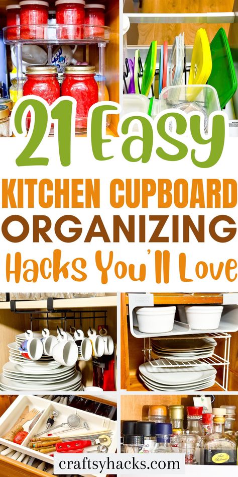 Transform your kitchen with these ingenious cupboard hacks! Discover clever kitchen cupboard storage solutions and maximize your space with smart kitchen shelves. These organization tips will help you keep everything tidy and easily accessible. Best Kitchen Organizing Ideas, Very Small Kitchen Organization Ideas, Cups Cabinet Organization, Kitchen Cup Organization Ideas, Wooden Spoon Storage, Kitchen Cabinet Storage Hacks, Kitchen Organization With Limited Cabinet Space, Simple Kitchen Organization, Cupboard Shelves Ideas