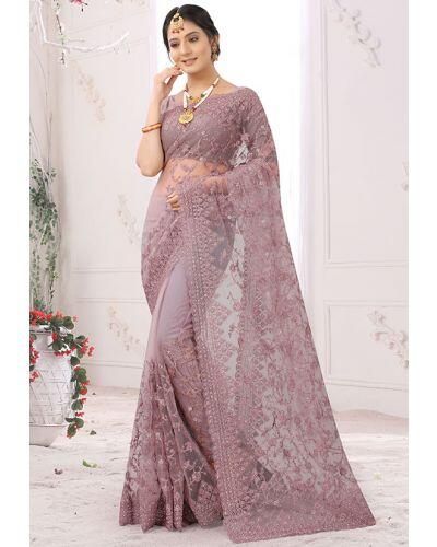 Scalloped Saree, Mauve Saree, Net Sari, Indian Wedding Gowns, Net Blouse, Net Blouses, Indian Designer Sarees, Designer Sarees Collection, Sari Blouse Designs