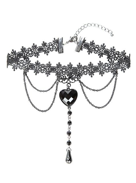 Black Heart Drop & Lace Choker, Black Lace Choker, Lace Choker Necklace, Heart Choker Necklace, Heart Shaped Pendant Necklace, Heart Shaped Pendant, Lace Choker, Heart Shaped Jewelry, Lace Necklace, Gothic Accessories