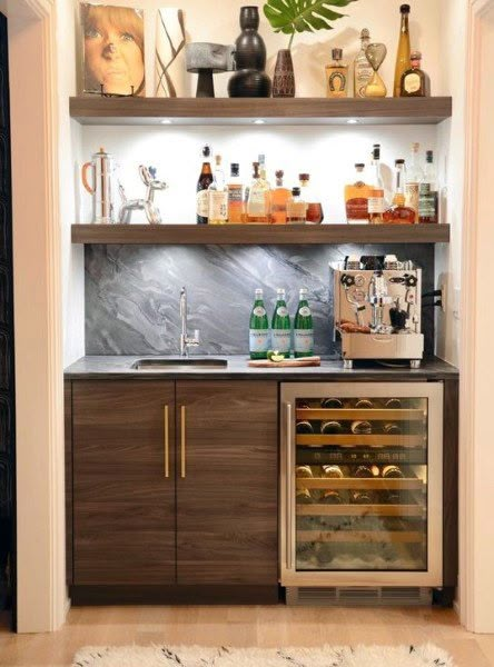 Top 70 Best Home Wet Bar Ideas - Cool Entertaining Space Designs Home Bar Counter, Home Wet Bar, Bar Mini, Home Bar Rooms, Modern Home Bar, Home Bar Design, Diy Home Bar, Cocktails Bar, Coffee Bar Home