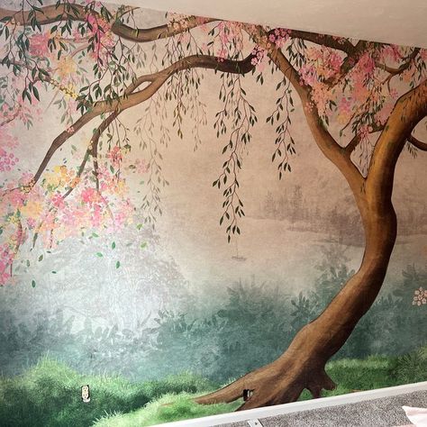 Under the Tree Wallpaper Flowering Tree With Willow Branches - Etsy Australia Bedroom Wallpaper Mural, Tree Wallpaper Bedroom, Branches Wallpaper, Bedroom Wallpaper Murals, Tree Bedroom, World Map Wall Decal, Asian Wall Art, Field Wallpaper, Tree Wall Murals