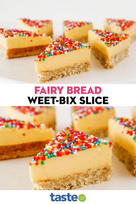 Fairy Bread Ideas, Aussie Party Food, Aussie Cupcakes, Aussie Desserts, Weetabix Recipes, Christmas Slice, Aussie Party, Aussie Recipes, Creamy Dessert Recipes