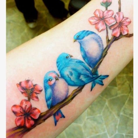 3 Birds Tattoo, Three Birds Tattoo, Little Bird Tattoos, Bluebird Tattoo, Bird Tattoos For Women, Colored Tattoo Design, Vogel Tattoo, Bird Tattoo Wrist, Tattoo Zeichnungen