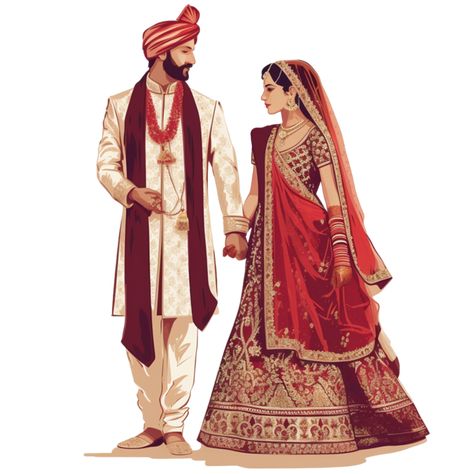 Bride Groom Illustration Indian, Indian Bride Groom Illustration, Indian Groom Illustration, Indian Wedding Cartoon, Indian Wedding Vector, Indian Wedding Couple Cartoon, Wedding Caricature Indian, Indian Wedding Drawing, Hindu Wedding Caricature