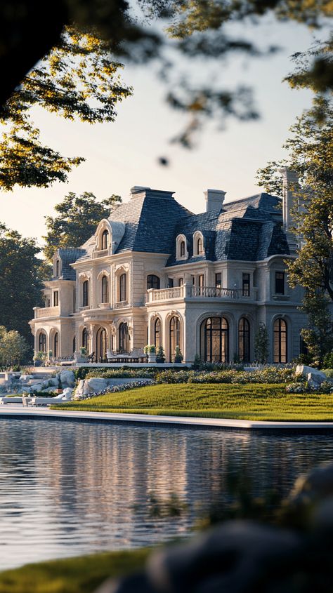 Title: Stunning lakefront mansion with vast garden and gorgeous lake scenery Lakeside Mansion, Grand Homes, Lake View, Travel Aesthetic, Mansion, Lake, Travel, Quick Saves